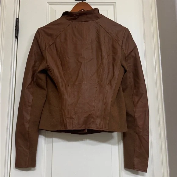 Andrew Marc Genuine Leather Moto Jacket Brown Asymmetrical Zip Size M - Picture 7 of 7